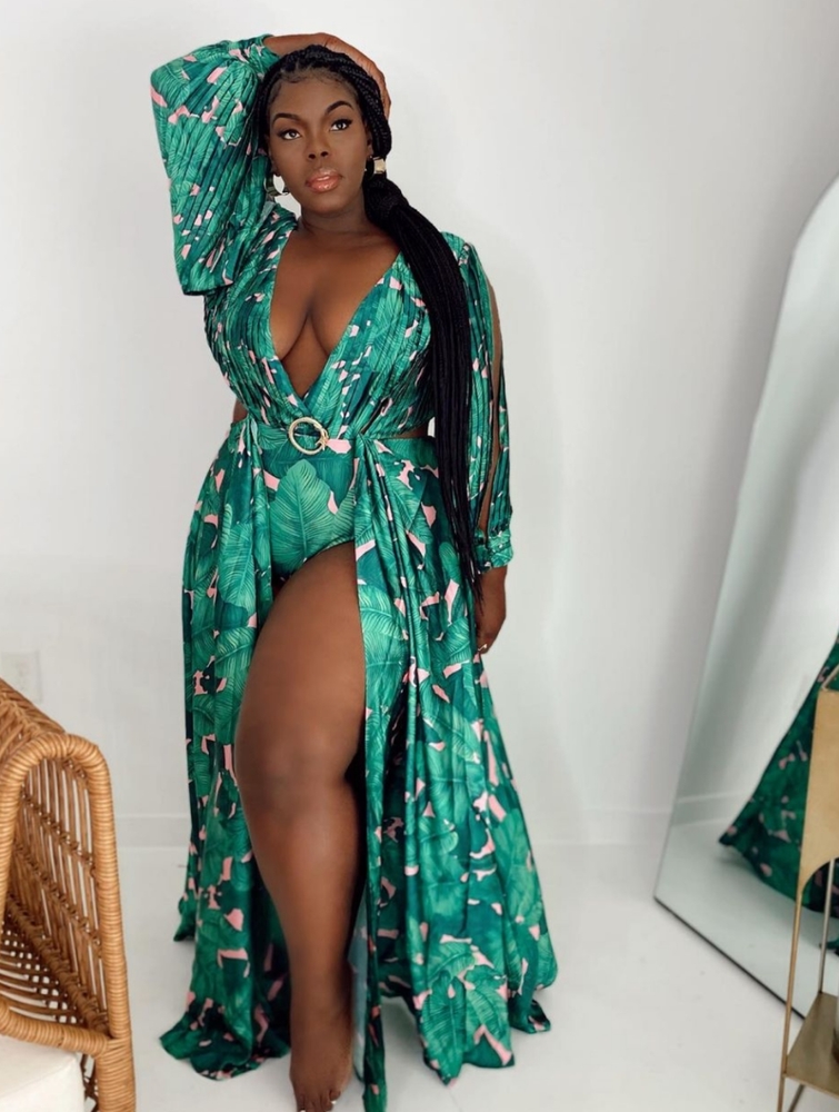 Tropical leaf print maxi